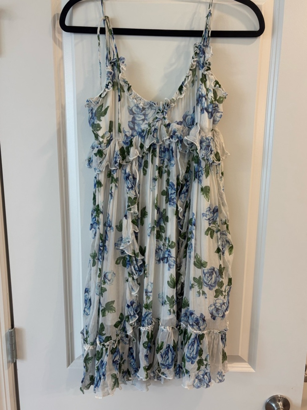 The Kooples White Dress with Blue and Green Floral Print